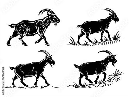 goat silhoette black vector bundle