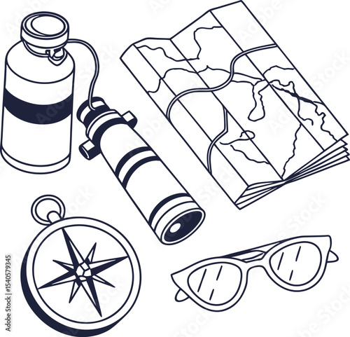Vintage drawing design set with compass and map vector illustration icon