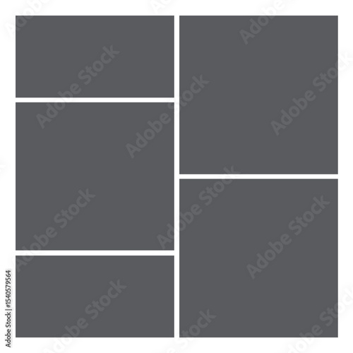 5 Empty geometric photo collage grid rectangle template shape. Modern tiles pattern mosaic for portfolio presentation. Background and photo album for wall mood board