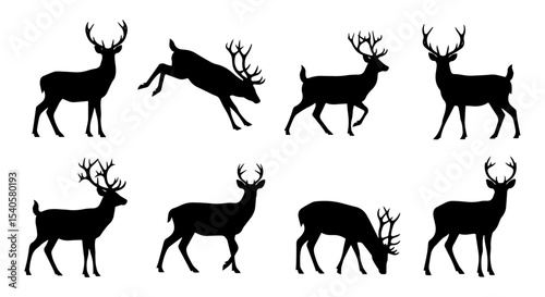 Set of deer silhouettes isolated vector illustration on a white or transparent background
