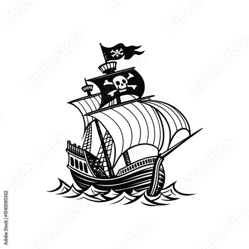 pirate ship silhouette, pirate ship vector illustration
