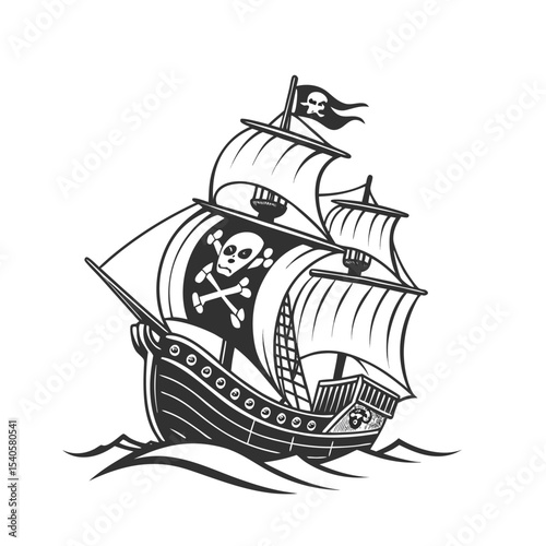pirate ship silhouette, pirate ship vector illustration