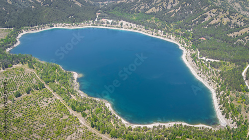 Fototapeta Naklejka Na Ścianę i Meble -  Aerial view Golcuk Nature Park lake, which is located in mid west Turkey.