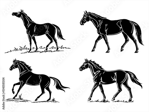 horse sihouette black vector bundle