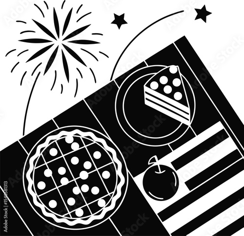 Set of black and white pizza and mushroom food vector illustration design