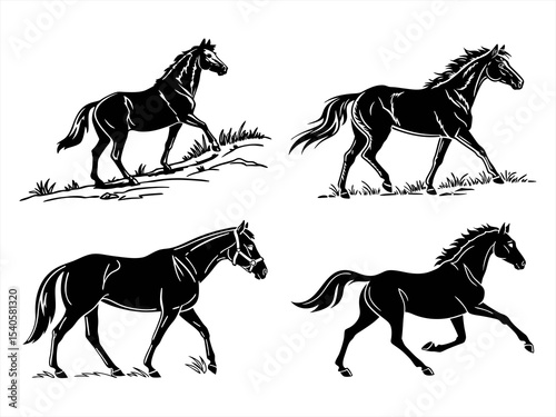 horse sihouette black vector bundle