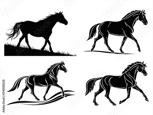 horse sihouette black vector bundle