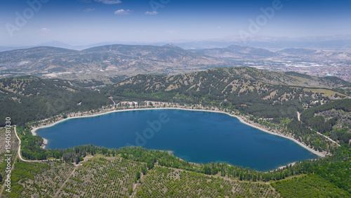 Fototapeta Naklejka Na Ścianę i Meble -  Aerial view Golcuk Nature Park lake, which is located in mid west Turkey.