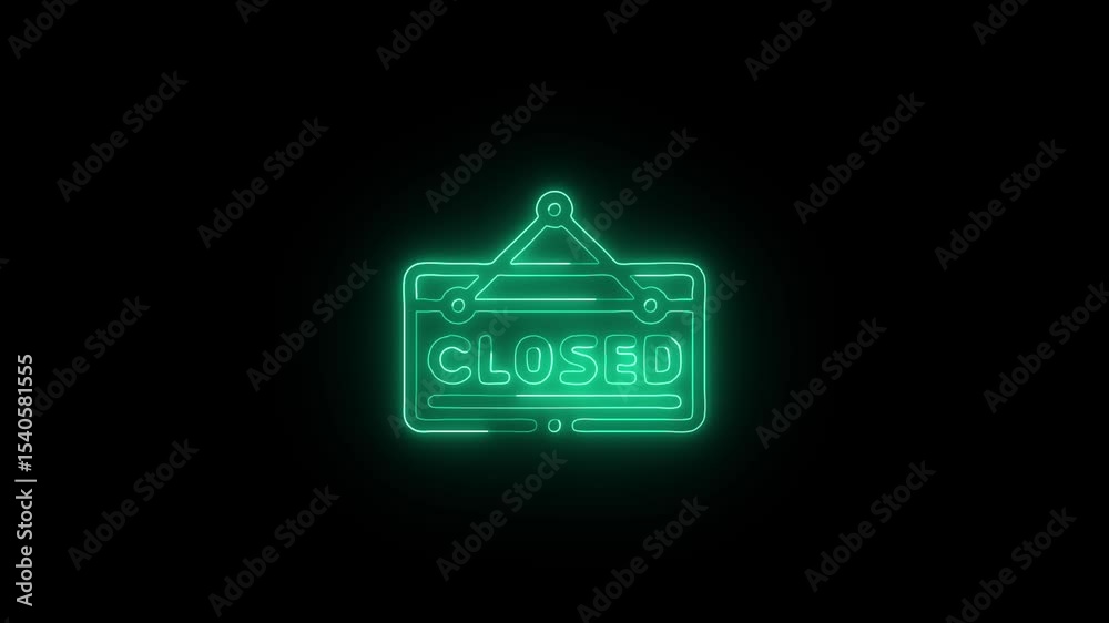 Glowing Closed Sign and Symbol in HD Video Neon Animation on Black Background