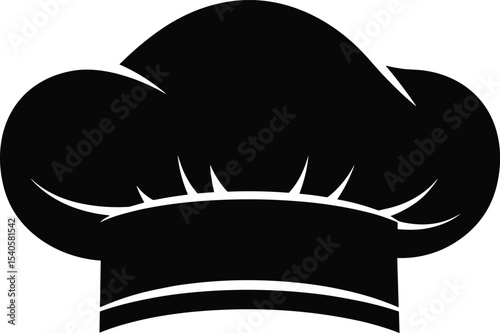 Chef hat vector icon, cooking symbol illustration, black kitchen cap silhouette, professional chef accessory, culinary uniform design, food service art