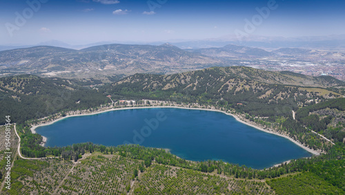 Fototapeta Naklejka Na Ścianę i Meble -  Aerial view Golcuk Nature Park lake, which is located in mid west Turkey.