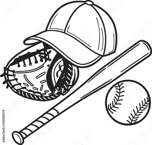 Baseball bat and ball sport game vector illustration icon design drawing symbol art