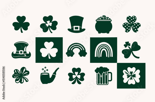 Set of Dark Green St. Patrick's Day Icons