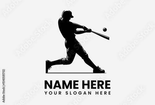 Silhouette of a baseball player swinging a bat, about to hit the ball.