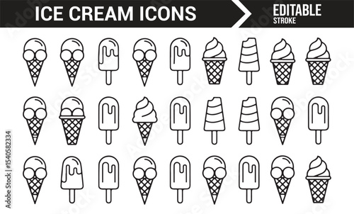 Vector Ice Cream Icons for Dessert Representation: Cones and Popsicles