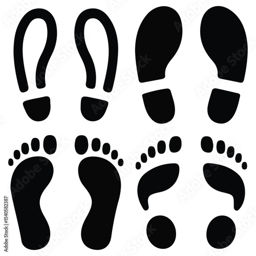 set of human footprints from different shoes isolated vector illustration