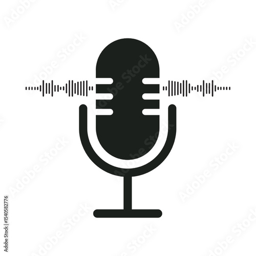 Retro Microphone Icon Sound Waves, Audio Recording, Podcast Symbol. Illustration Vector
