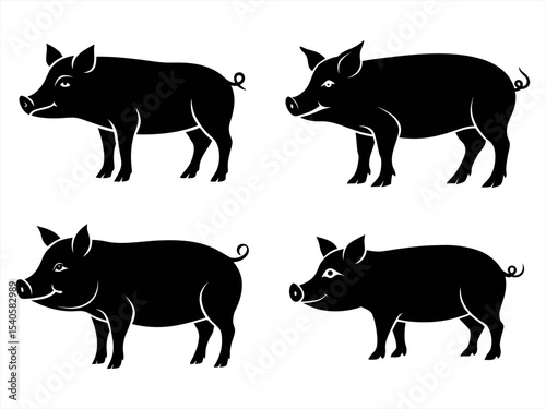 pig sihouette black vector bundle