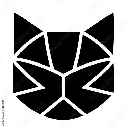 Geometric cat head, black and white vector illustration, minimalist design element