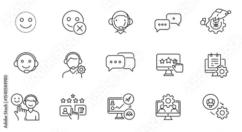 Set of customer service and feedback vector line icons, suitable for web and print usage