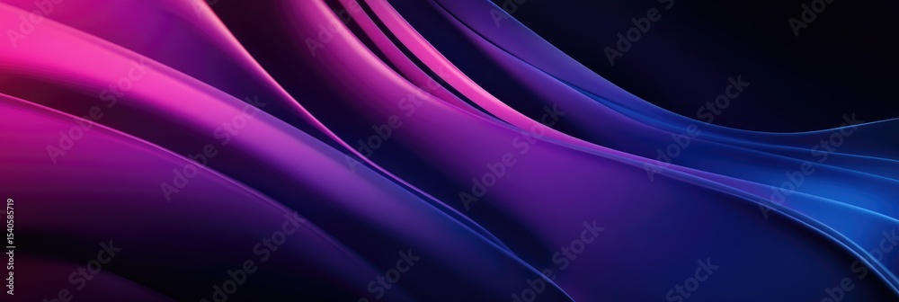 Obraz premium Black and purple gradient background, three-dimensional abstract shape of curved lines, soft lighting, blue and pink color combination