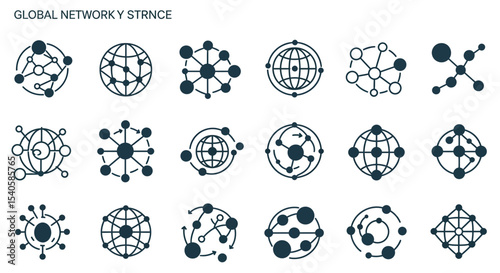 Collection of global network vector icons representing connectivity and structure