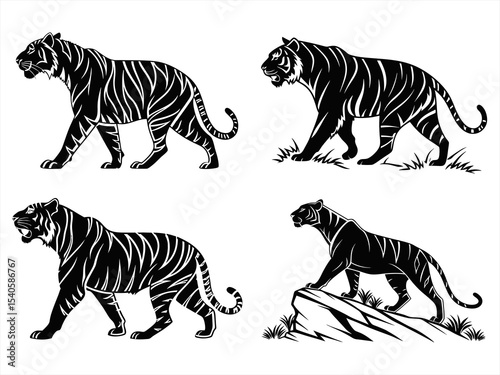 tiger sihouette black vector bundle