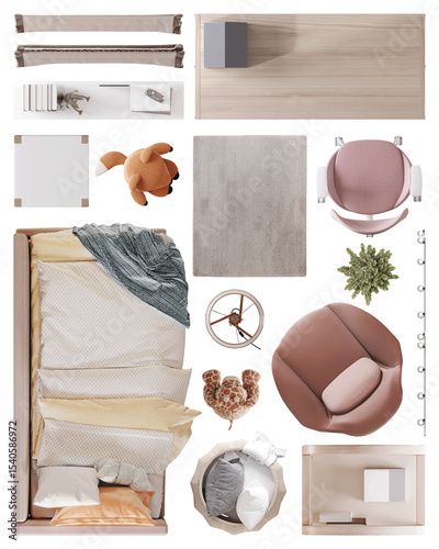 Children’s Room Furniture Set – Top View PNG