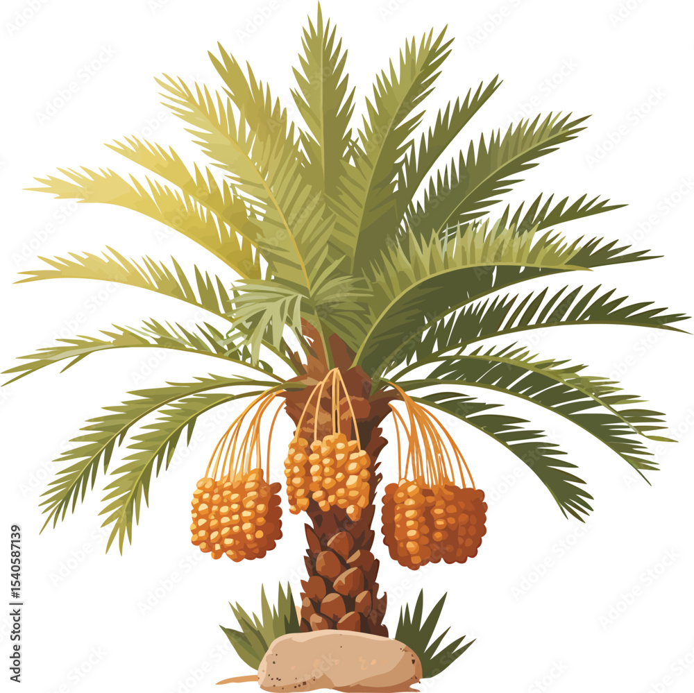 Fototapeta premium Date palm tree in desert landscape with sun