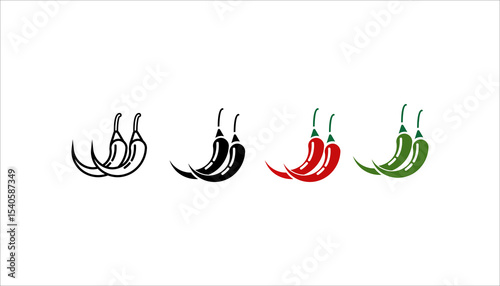 Red hot chili pepper icon set. on white background
