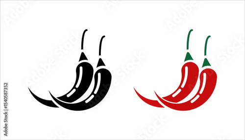Red hot chili pepper icon set
 on white background

