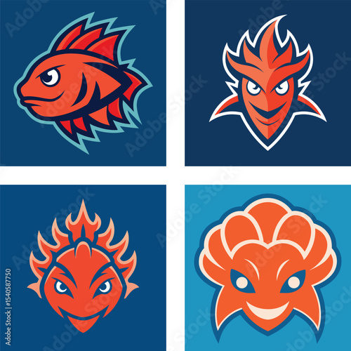 Fiery aquatic creatures mascot logo designs