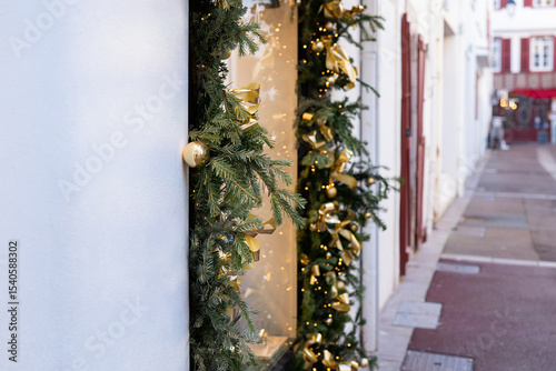 Festive street adorned with Christmas decorations