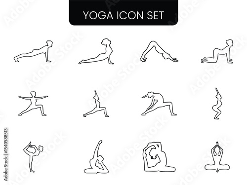 Set of woman in various yoga poses stretching Yoga Icons Line Series Editable Stroke