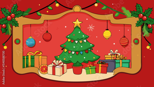 Christmas greeting card with christmas tree