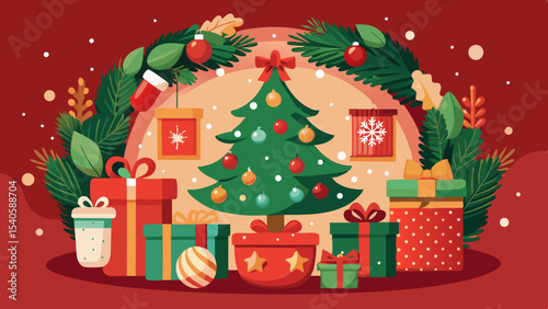Christmas greeting card with christmas tree
