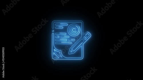 Glowing Copyright License and Symbol in HD Video Neon Animation on Black Background