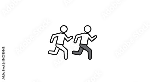 Two stick figure running in a race or exercise activity.