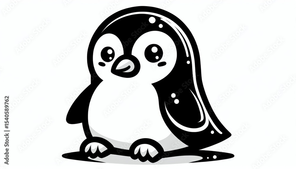 Fototapeta premium Cute Cartoon Penguin Illustration Black and White