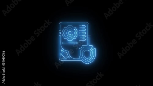 Glowing Copyright Symbol and Lawsuit Illustration in HD Video Neon Animation on Black Background
