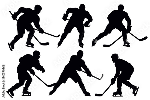 Unique Ice Hockey Player Silhouettes with Sticks and Skates