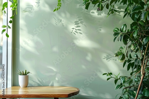 High Detail Image of Green Fresh Plants Simple Decoration in Cafe