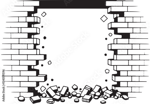 Broken Brick Wall Silhouette Vector Illustration