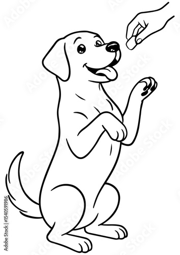 Cute black and white Labrador standing on hind legs begging for a treat. Great for engraving, logo, coloring pages, and pet-themed designs