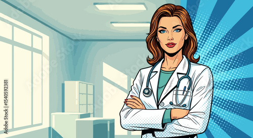Confident Female Doctor Healthcare Professional Portrait Illustration