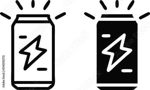 Minimalist Energy Drink Can Icon with Lightning Bolt – Vector Line Art Illustration