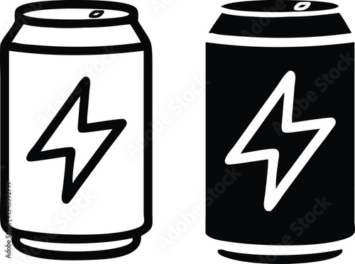Minimalist Energy Drink Can Icon with Lightning Bolt – Vector Line Art Illustration