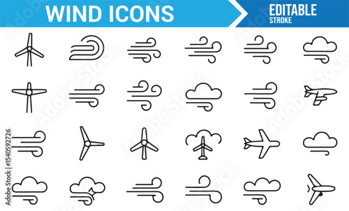 Illustrations of Wind, Air Gusts, and Clouds for Weather and Atmospheric Design