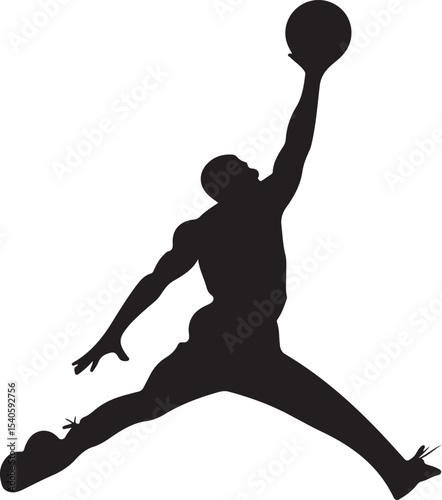 Black Silhouette of Basketball Player in Mid-Air Dunk Pose — Multiple Style Variations: Minimalist, Motion Lines, Muscular Build, Retro Outline, and Flat Modern Look — Isolated on White Background