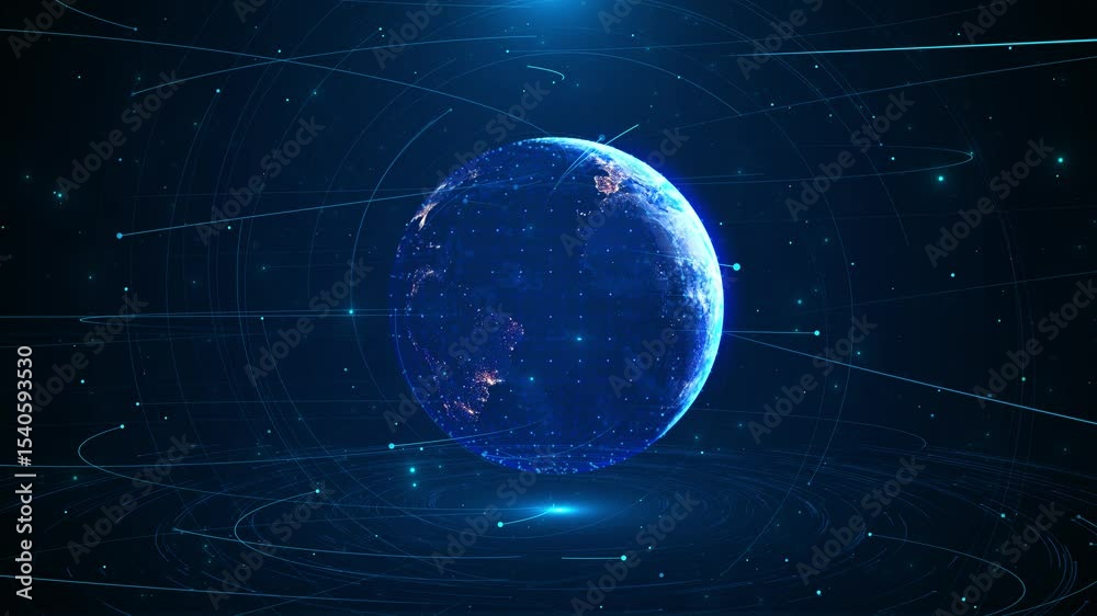 Futuristic Planet World map Global social network Earth Internet technology. connections transfer plexus geometric background. global business Big data visualization blockchain IoT Social network 3D